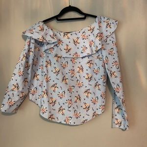 Blue floral off the shoulder shirt